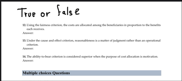 True or false 1 2 . Using the faimess criterion,
