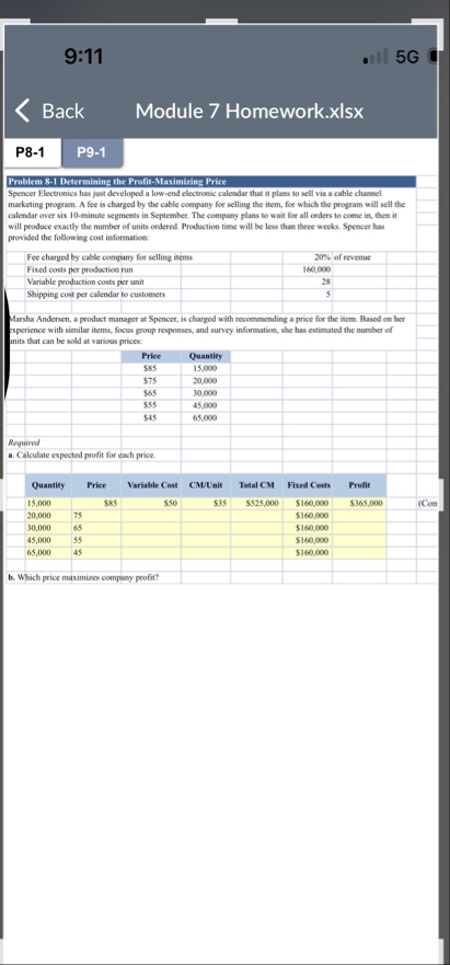 9 : 1 1 5 G Back Module 7 Homework.xlsx P 8 - 1 P