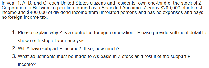 In year 1 , A , B , and C , each United States