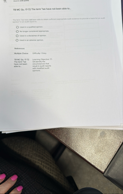 Award: 2 . 0 0 points TB MC Qu . 1 7 - 7 2 The