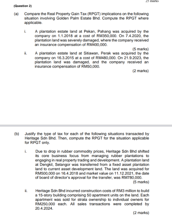 ( Question 2 ) ( a ) Compare the Real Property