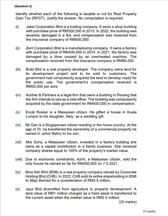 ( Question 2 ) Identify whether each of the