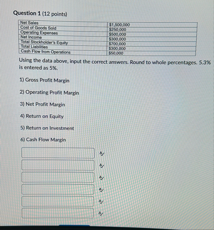 Question 1 ( 1 2 points ) \ table [ [ Net Sales,$