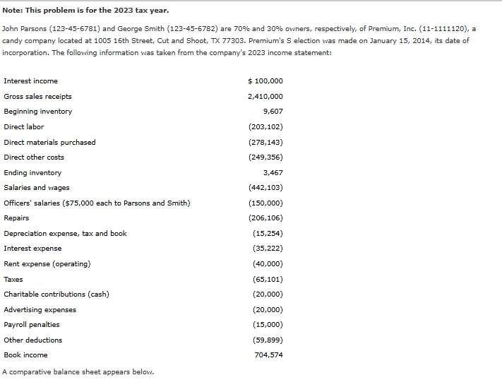 Note: This problem is for the 2 0 2 3 tax year.