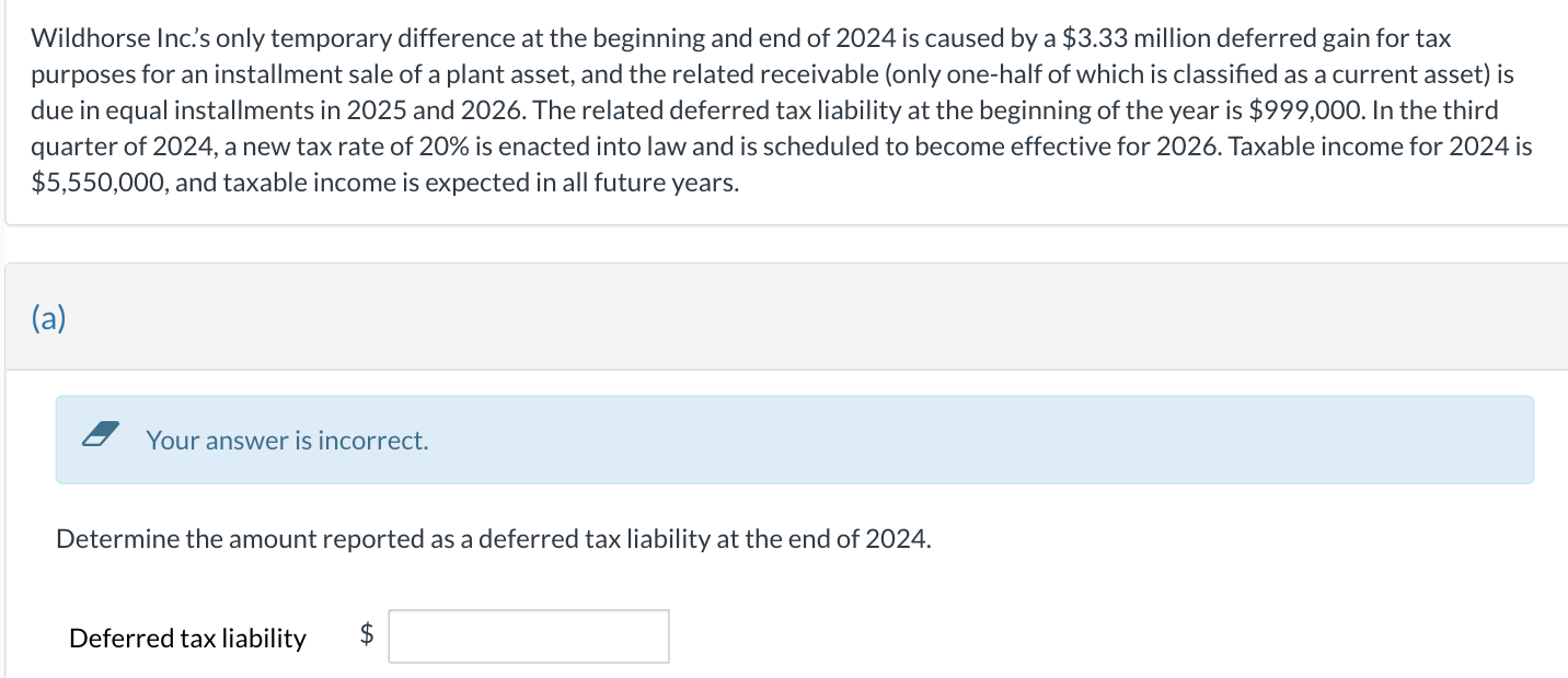 Wildhorse Inc. ' s only temporary difference at