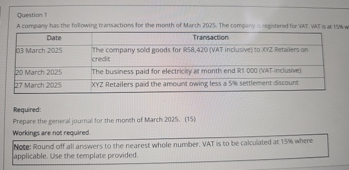 Question 1 A company has the following