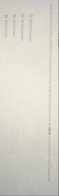 With beginning inventory at $ 2 0 , 0 0 0 and