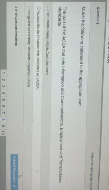 Question 8 Select the appropriate respo Match the