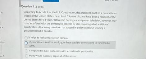 Question 7 ( 1 point ) * According to Article II