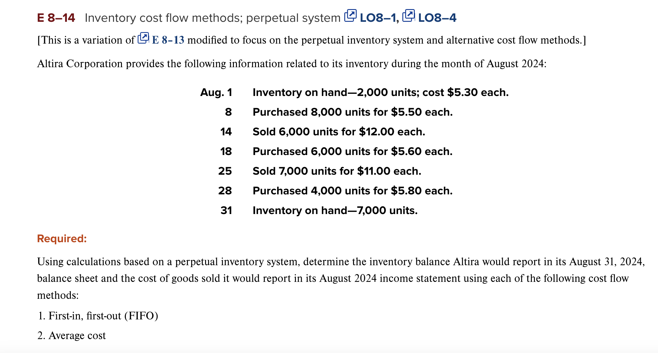 E 8 - 1 4 Inventory cost flow methods; perpetual