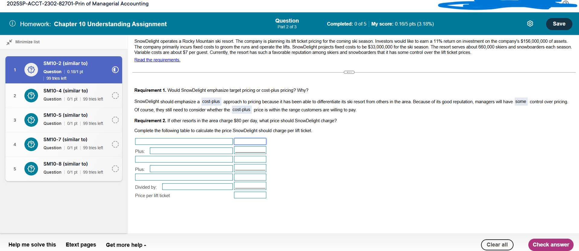 Variable costs are about \ ( \ $ 7 \ ) per guest.