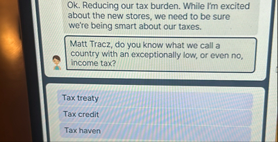 Ok . Reducing our tax burden. While l ' m excited