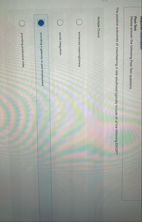 Required mormation Post - Test Please answer the