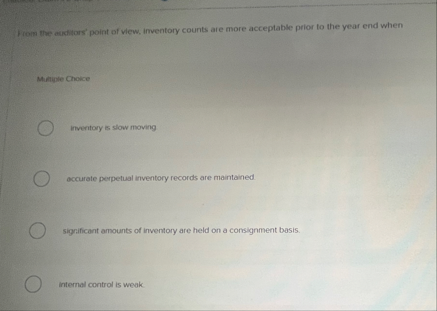 From the duditors' point of vlew, inventory