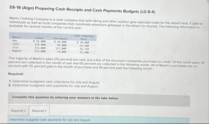 E 8 - 1 8 ( Algo ) Preparing Cash Recelpts and
