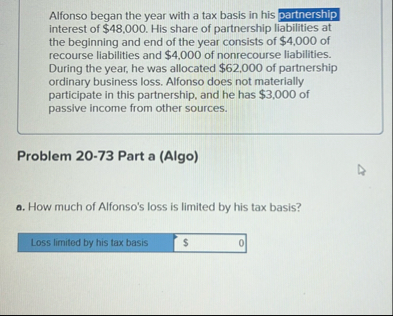Alfonso began the year with a tax basis in his