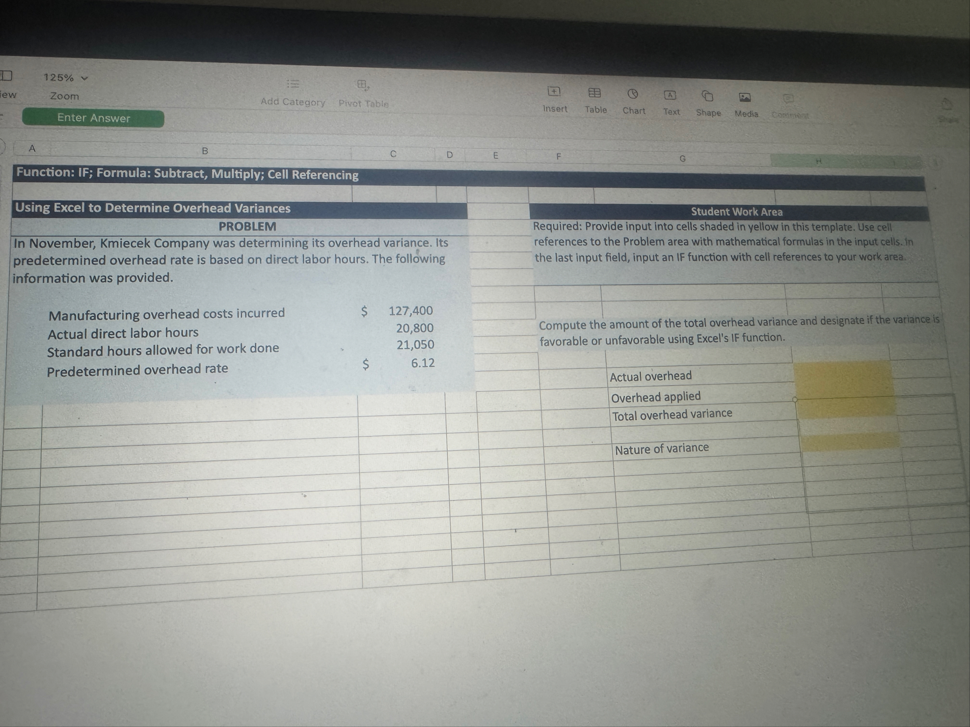 1 2 5 % lew Zoom Add Category Pivor Table Enter
