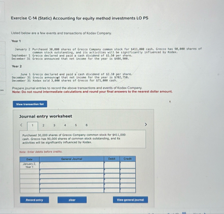 ( 9 hw ) Exercise C - 1 4 ( Static ) Accounting