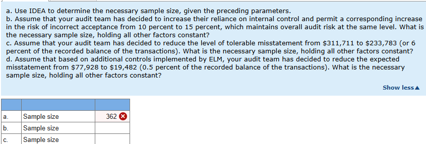 a . Use IDEA to determine the necessary sample