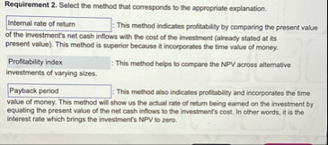 Requirement 2 . Select the method that