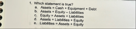 Which statement is true? a . Assets = Cash