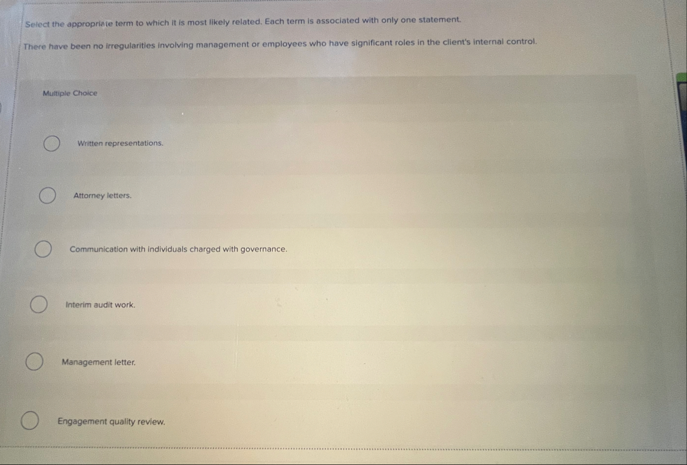 Select the appropriate term to which it is most