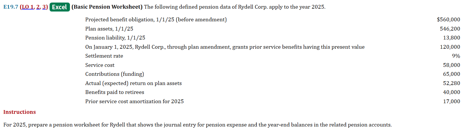 E 1 9 . 7 ( Excel ) ( Basic Pension Worksheet )