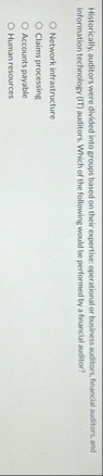 Historically, auditors were divided into groups