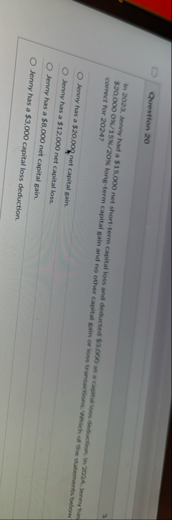 Question 2 0 In 2 0 2 3 , Jenny had a $ 1 5 , 0 0