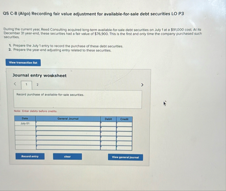 ( 8 HV ) QS C - 8 ( Algo ) Recording fair value
