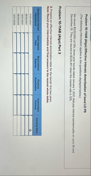 Problem 1 0 - 1 1 AB ( Algo ) Effective Interest: