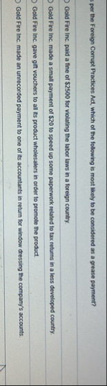 per the Foreign Corrupt Practices Act, which of