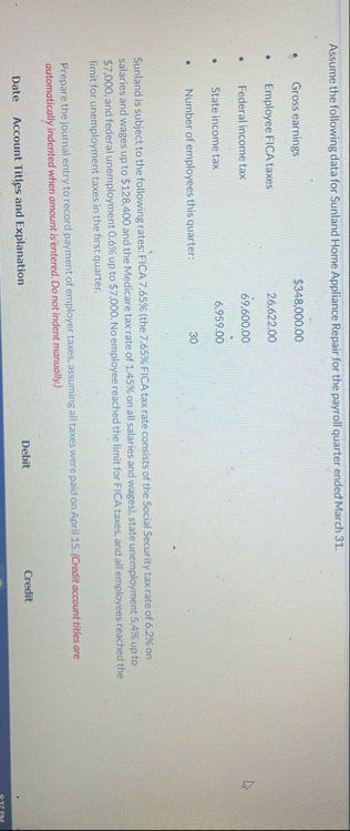 Assume the following data for Sunland Home