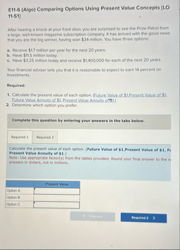 E 1 1 - 6 ( Algo ) Comparing Options Using