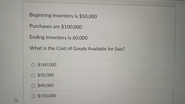 Beginning Inventory is $ 5 0 , 0 0 0 Purchases