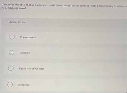 The audit objective that all balances include