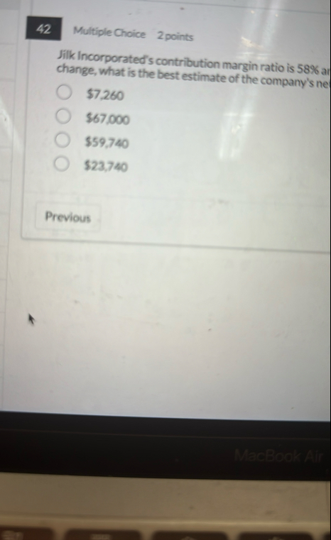 Multiple Choice 2 points Jilk Incorporated's