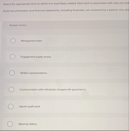 Select the appropriate term to which it is most