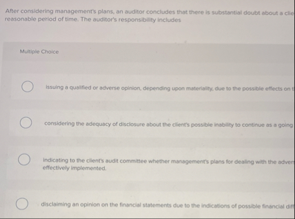 After considering management's plans, an auditor