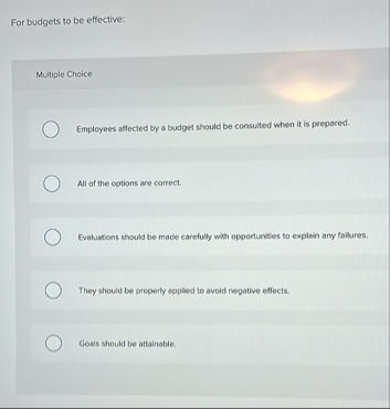 For budgets to be effective: Multiple Choice