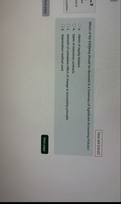 Time left 0 : 4 3 : 0 5 on 9 Which of the