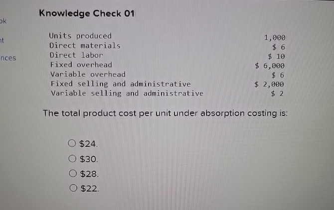 Knowledge Check 0 1 \ table [ [ Units produced, 1