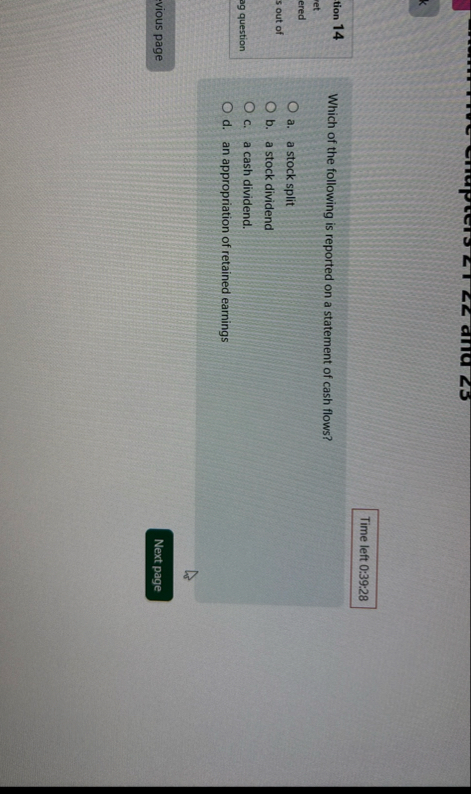 Time left 0 : 3 9 : 2 8 tion 1 4 Which of the