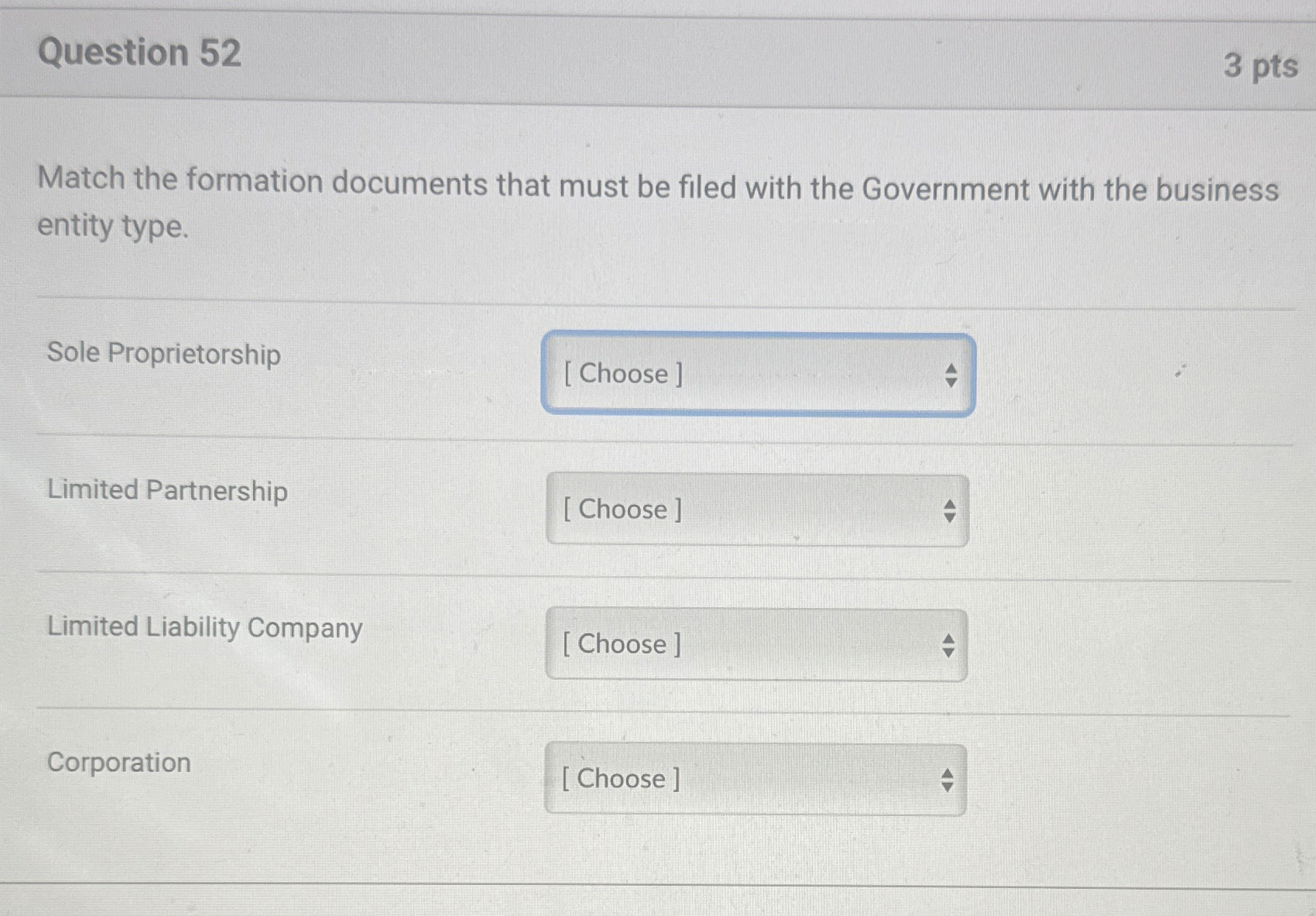Question 5 2 3 pts Match the formation documents
