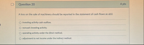 Question 2 0 4 pts A loss on the sole of