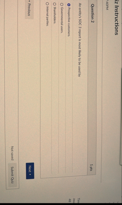 iz Instructions : 4 0 PM Question 2 1 pts An