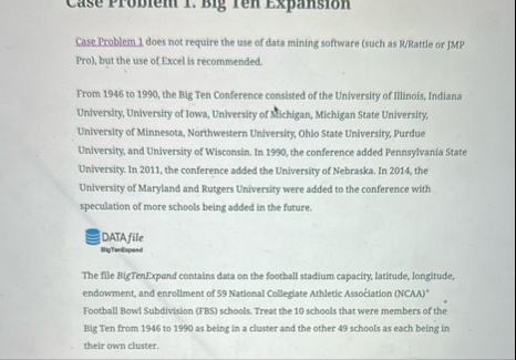 Case Problem 1 does not require the use of data