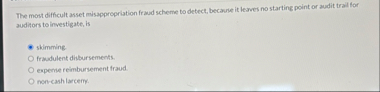 The most difficult asset misappropriation fraud