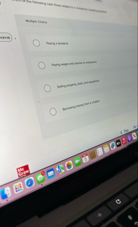 Multiple Choice 1 5 7 : 1 5 Paying a dividend