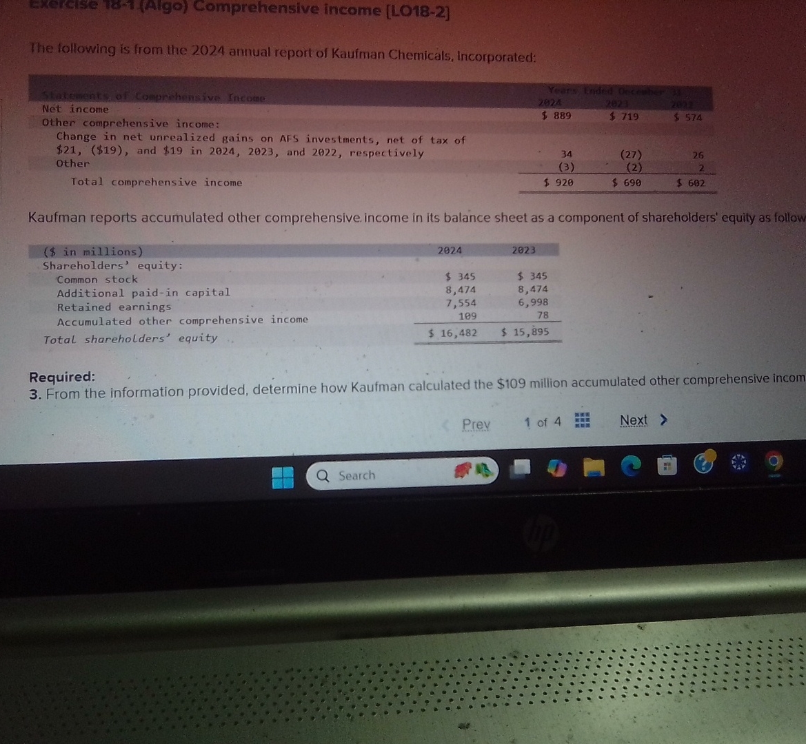 Exercise 1 8 - 1 ( Algo ) Comprehensive income [